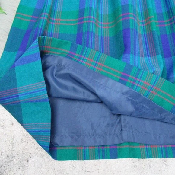 Vintage Miss Pendleton Blue Plaid Pleated Midi Skirt Virgin Wool Women’s XS - Picture 10 of 14